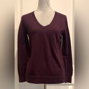 Women’s V Neck Sweater 100% Merino Wool Washable S Long Sleeve Top
